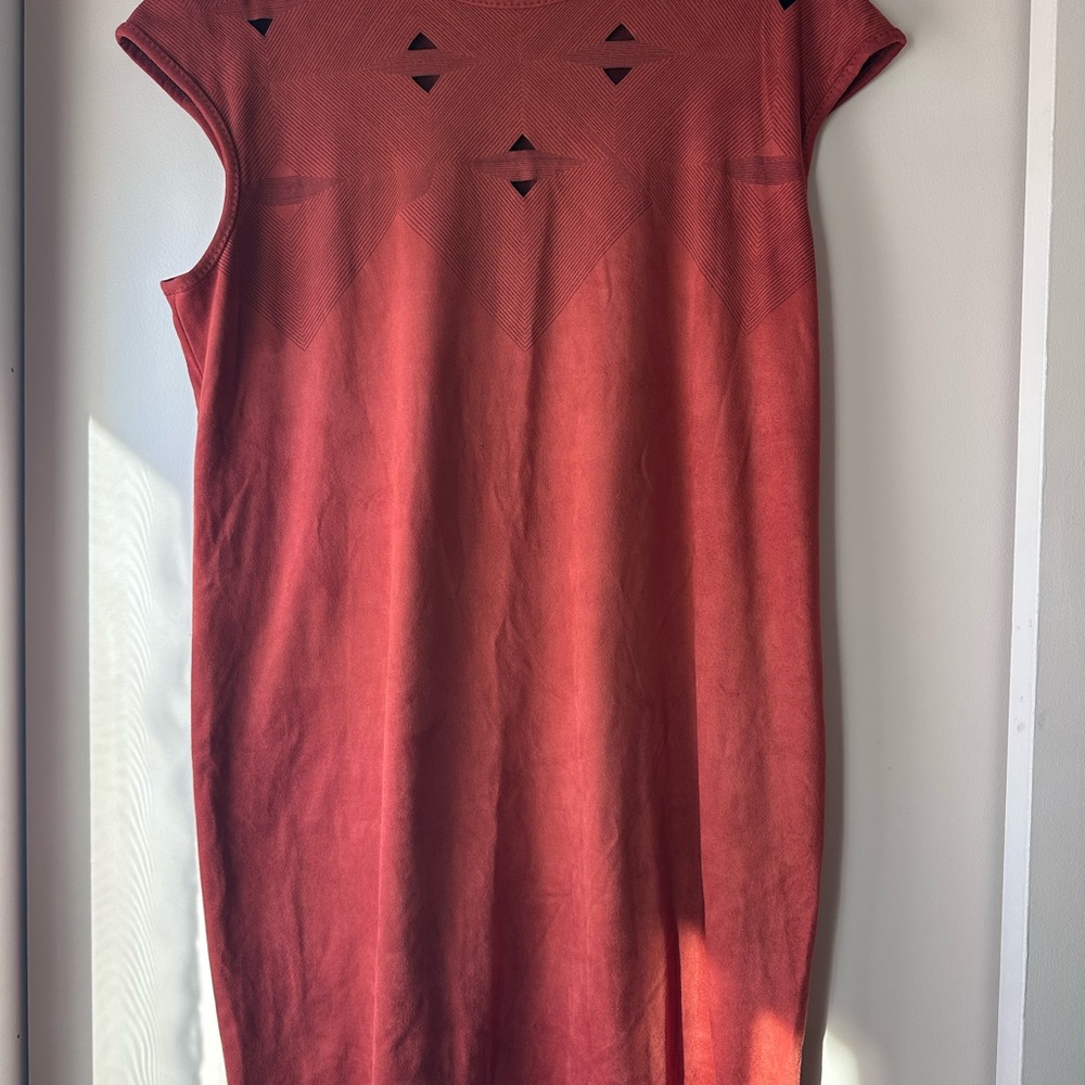 Burnt orange faux suede dress with cutouts